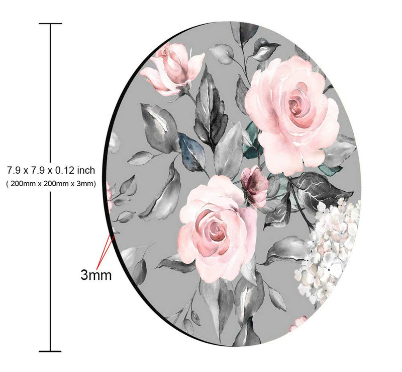 Amcove Spring Flowers and Leaves Round Mousepad Roses Mousepad Gray Pink Roses Mousepad Flowers Office Supplies Mousepad Floral Mouse mat AMR24