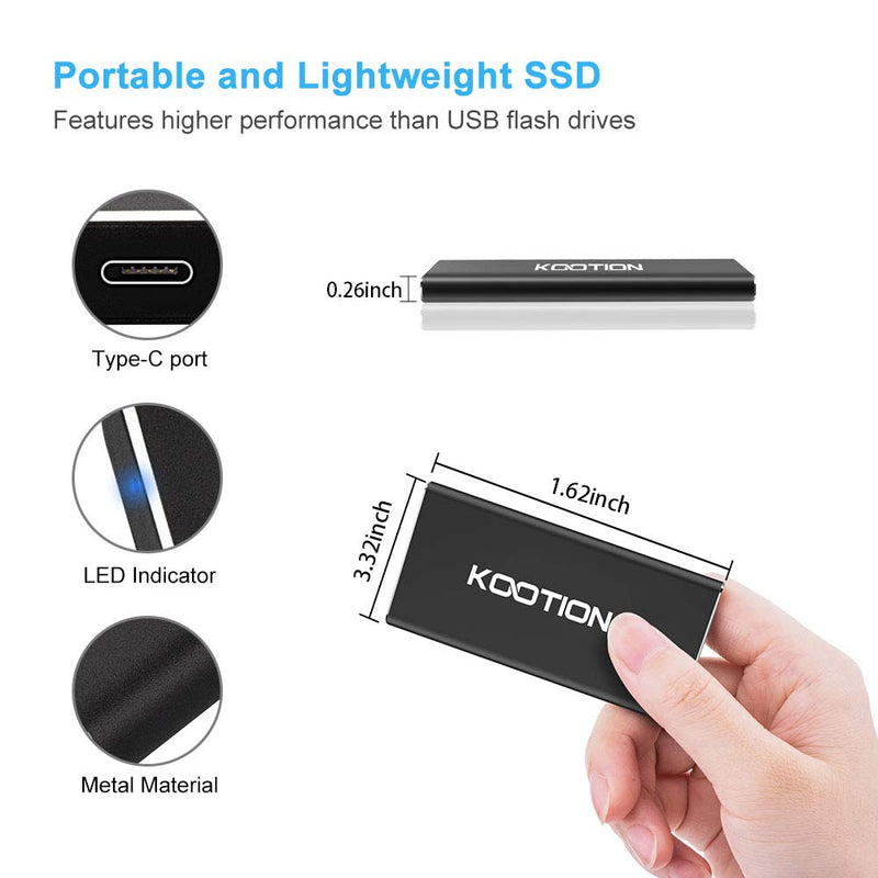 KOOTION External SSD 250GB Portable SSD High-Speed Solid State Drive, Read up to 500MB/s & Write up to 450MB/s B. 250GB - Black