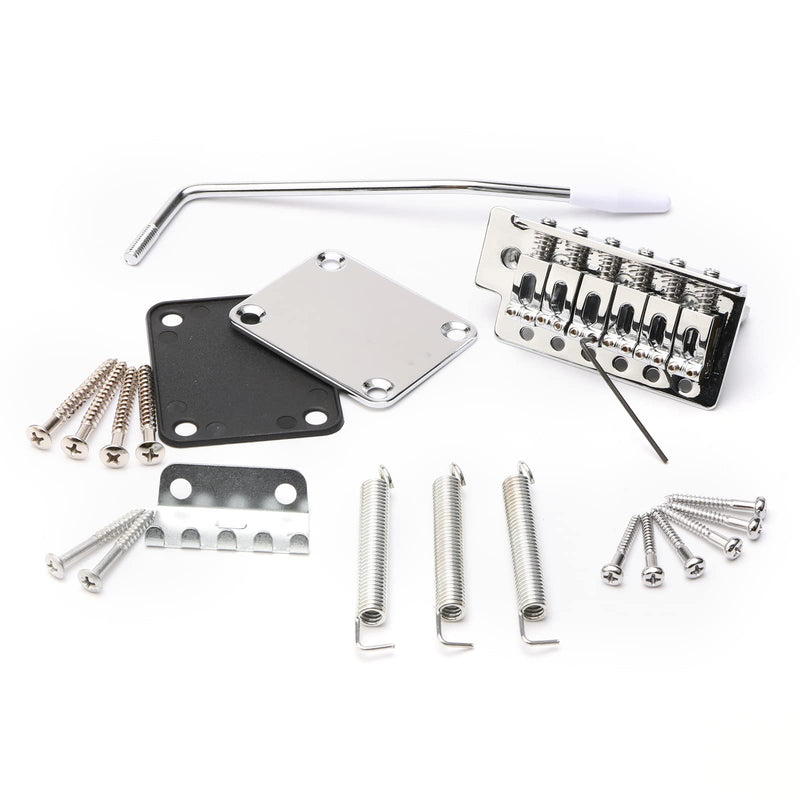 [AUSTRALIA] - Swhmc Silver 6 Strings Electric Guitar Tremolo Bridge Bar Kit,6R Sealed Gear Tuning Pegs Keys Machine Head with Neck Plate Reinforce Board for Strat Fender Guitar Replacement bridge and tuning pegs 