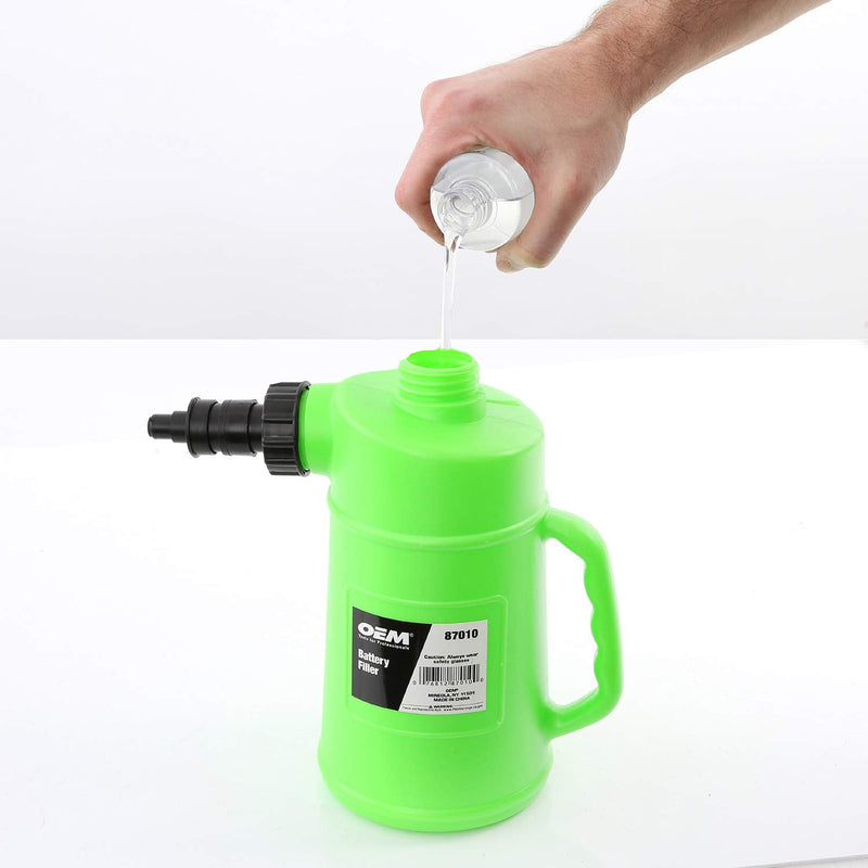 [AUSTRALIA] - OEMTOOLS 87010 Battery Filler, 2 Liter Battery Water Filler, Distilled Water Jug with Auto Shutoff Nozzle, Spill Prevention, Heavy Duty Polyethylene Container 