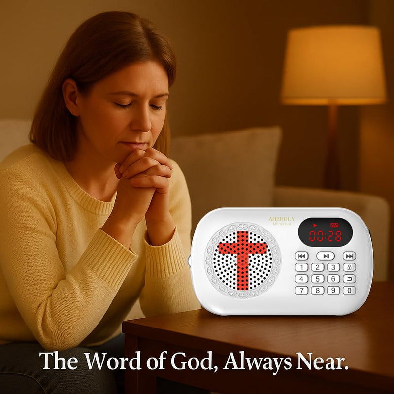 [AUSTRALIA] - KJV Audio Bible Player – Portable Electronic Bible Device, Offline Rechargeable Scripture Player with Simple Buttons for Seniors & Home Use, White 