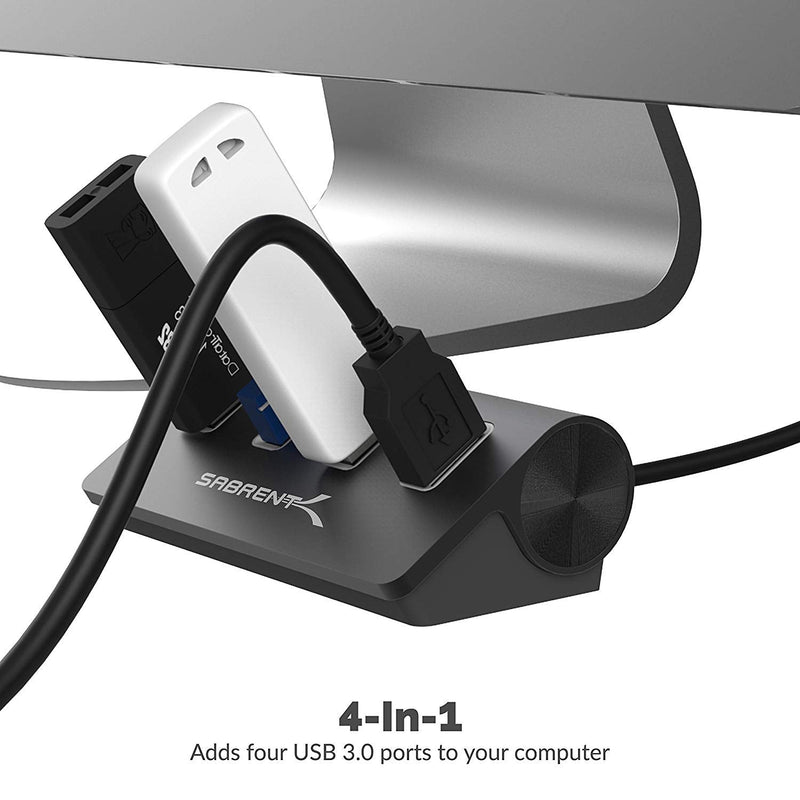SABRENT Premium 4 Port Black Aluminum USB 3.0 Hub (30" Cable) for iMac, MacBook, MacBook Pro, MacBook Air, Mac Mini, or Any PC [Black] (HB-MC3B)