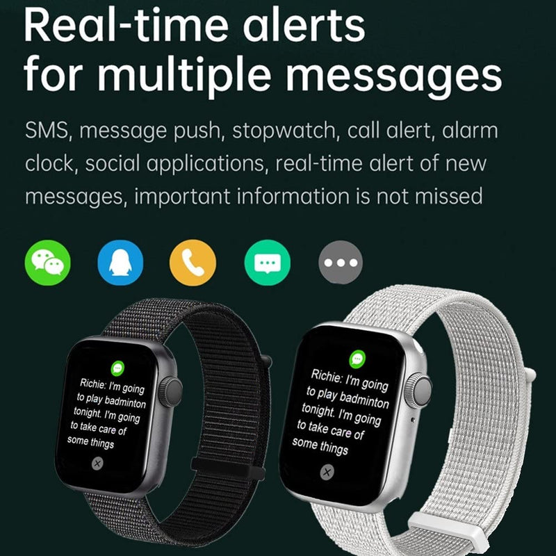 Smart Watch for Men Women for Android iOS Phones Compatible with iPhone, Full Touch Screen Fitness Tracker with Call/SMS/Heart Rate/Blood Oxygen Monitor/Pedometer/Nylon Sport Bands (Black) Black