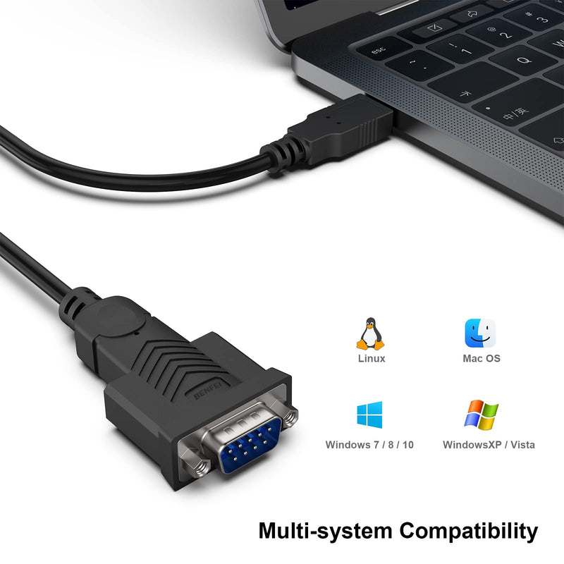 USB to Serial Adapter, Benfei 6 Feet USB to RS-232 Male (9-pin) DB9 Serial Cable, Prolific Chipset, Windows 10/8.1/8/7, Mac OS X 10.6 and Above