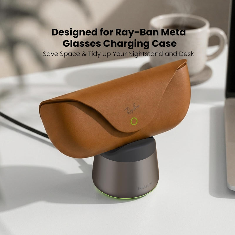 Nillkin RayDock Charging Stand for Ray-Ban Meta Glasses Case (Gen 1 & 2) | Aluminum, LED Light Charging Dock, Stable Anti-Slip, Smart Glasses Accessories, Display for Home & Office, Brown