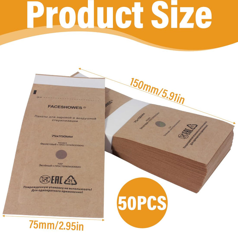 WeddHuis Sterilisation Bags Pack of 50 Self Sealing for Cosmetics and Nail Tools (75 x 150 mm)