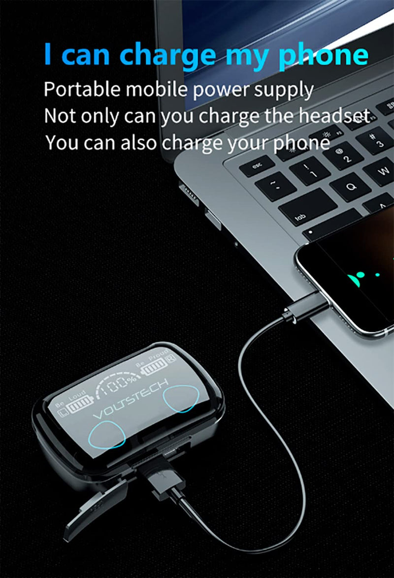 Wireless Earbuds, Bluetooth 5.1 Earphones Auto Pairing Bluetooth Headphones True Wireless Stereo HiFi Headphones for Running Sports in-Ear with Smart LED Display Charging Case/Box