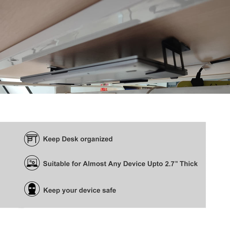 PIAOLGYI Under Desk Laptop Holder Mount with Screw,Bracket Devices Upto 2.7" Under Desk Mount for PS4,Xbox Series S,Xbox One S,Cable Box,Laptop & More（3 Pcs） 2.7"