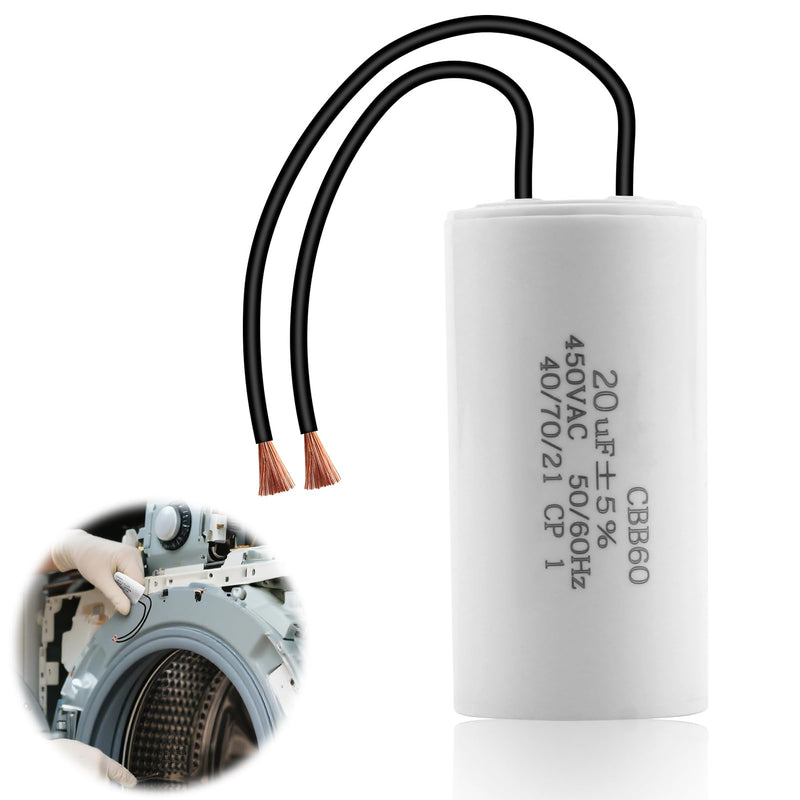 CBB60 450V 20Uf Capacitor Starting Capacitor 50/60Hz Motor Capacitor Work Capacitor Cable Start Microfarad Operation with M8 Wires for Electric Motor, Dryer, Pump, Pool, Air Conditioning