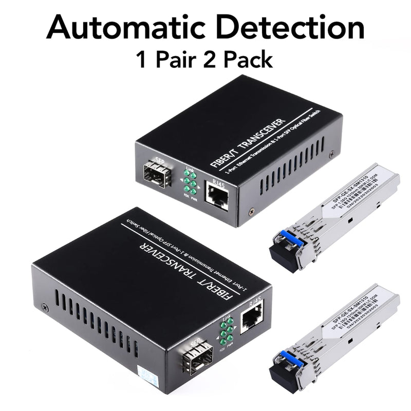 2 Pack 1.25G/s Bidi Gigabit Single-Mode Fiber to Ethernet Media Converter with 2PCS Bidi SFP LC Dual Transceiver Module Included, 10/100/1000Base-Tx to 1000Base-LX SMF RJ45 to SFP Slot up to 550M Include SingleMode LC Dual Core Port
