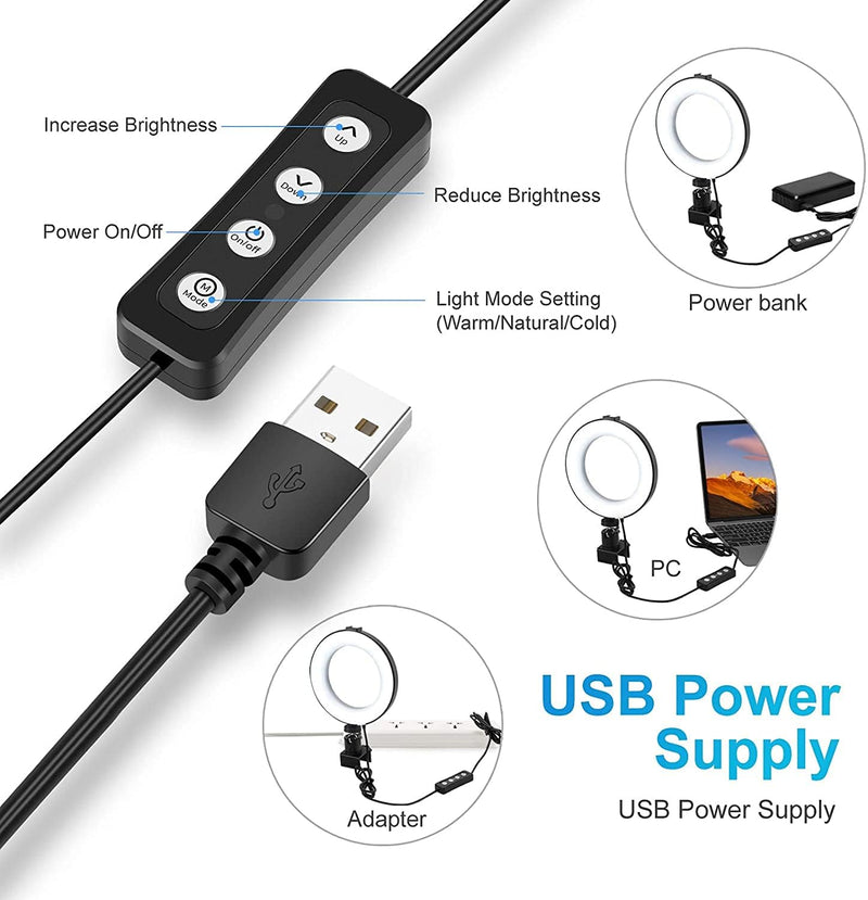 [AUSTRALIA] - Ring Light for Computer, Video Conference Kit, 6" Ring Light with Clamp Mount & 10 Brightness Level，Desktop Light for Remote Meeting, YouTube, Selfie, Makeup, Live Streaming,Business Video Call 