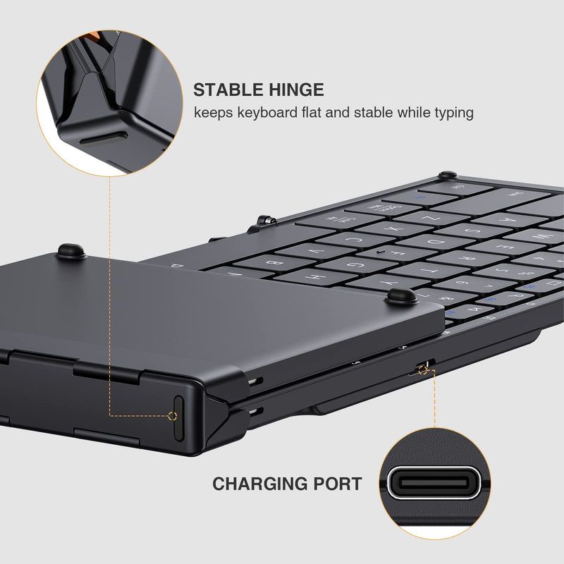 Foldable Bluetooth Keyboard, ProtoArc XK01 Folding Wireless Portable Keyboard with Numeric Keypad, Full-Size Travel Keyboard for Windows iOS Android Tablet PC Smartphone, Sync Up to 3 Devices, Black