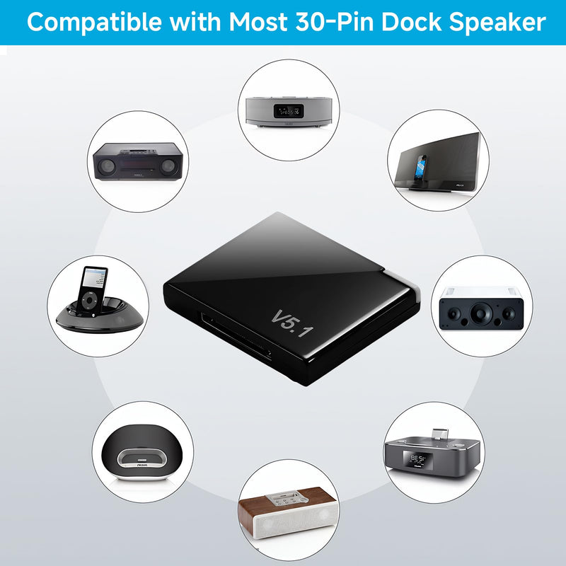 Bluetooth 5.1 30 Pin Bluetooth Adapter Receiver for Bose iPod Sounddock | for 30 pin iPod iPhone Music Docking Station, Digital Music System Home Entertainment Speakers (Not for Car and Motorcycles)