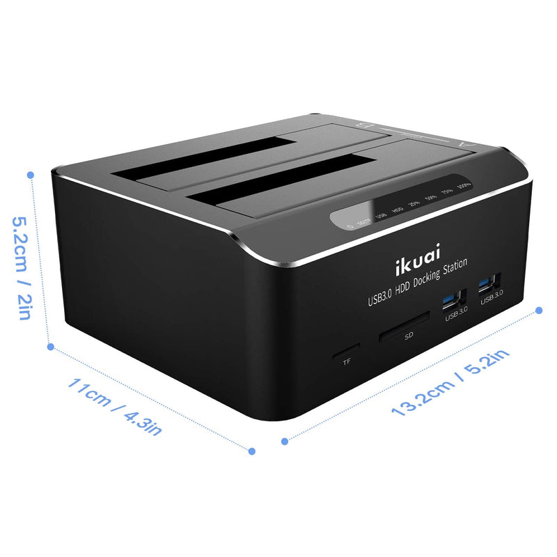 SATA to USB 3.0 Dual Bay Hard Drive Dock for 2.5"/3.5" SATA HDD SSD with Micro SD Card Reader 2 USB 3.0 Port, Offline Clone Function External Hard Drive Docking Station, 2X20TB and UASP Support RSH-DS02
