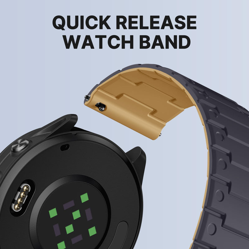 Bandletic 22 mm Quick Release Silicone Band Compatible with Garmin Watch | Magnetic Closure Design, Breathable Lightweight, Smartwatch Wristband Replacement Straps for Men Women,for Workouts & Outdoor AnthraciteGray-Ochre 22MM