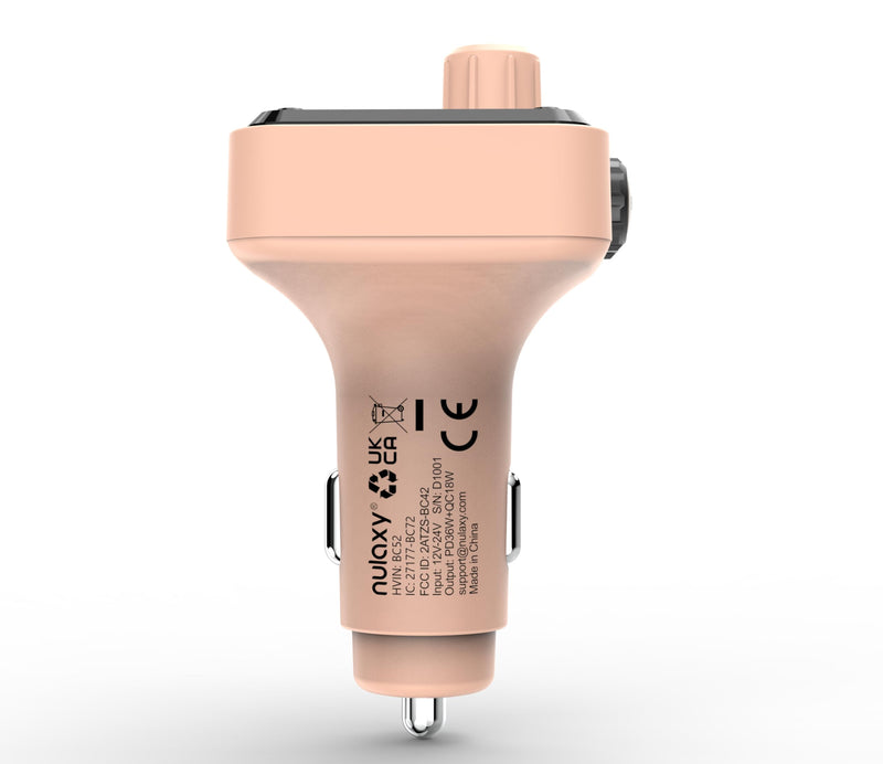 [AUSTRALIA] - Nulaxy 54W Bluetooth 5.3 Car Adapter with 4 Charging Ports [PD 36W & QC3.0 18W], Wireless Radio FM Transmitter with Deep Bass Player & 5 Colors LED Backlit, Hands-Free Calling - Pink 
