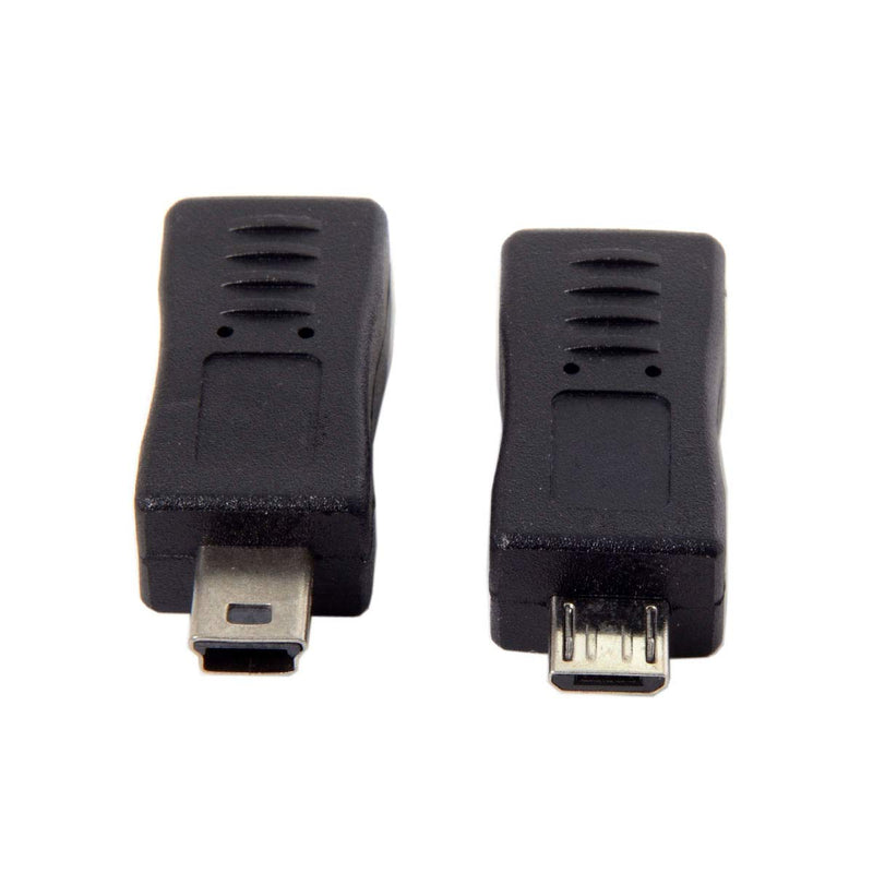 CY 2pcs Mini USB Male to Micro USB 5pin Female & Mini Female to Micro Male Extension Adapter Black