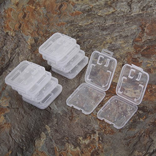 AKOAK 10pc Collection Clear Plastic Memory Card Case Holder for SD SDHC and Micro SD Memory Card