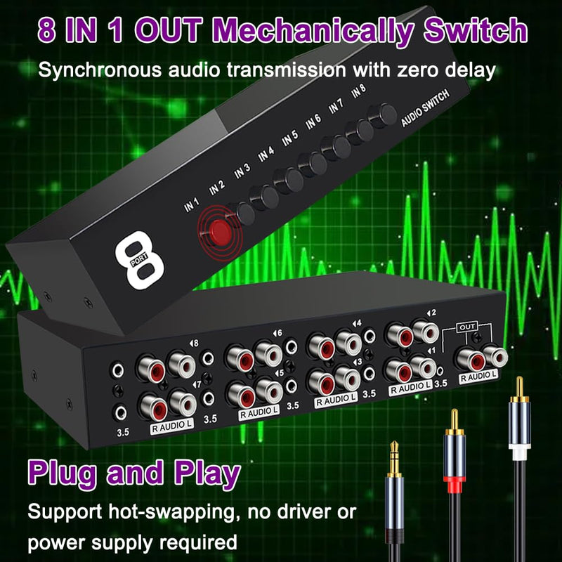 [AUSTRALIA] - 3.5mm Aux + RCA L/R Bi-Directional Stereo Audio Switch 8 in 1 Out A/B Analog Audio Switcher Selector 