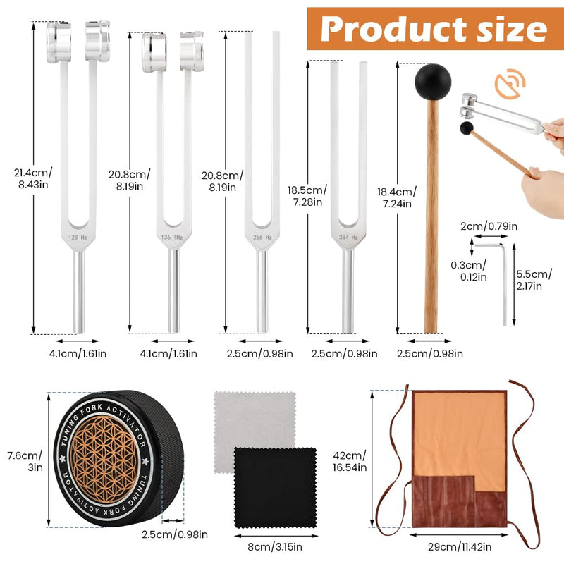 Tuning Forks for Healing Set,‌ Complete Healing Sound Set - 4-Tuning Forks (128Hz, 136.1Hz, 256Hz, 384Hz) + Accessories for Meditation, Yoga & Stress Relief‌