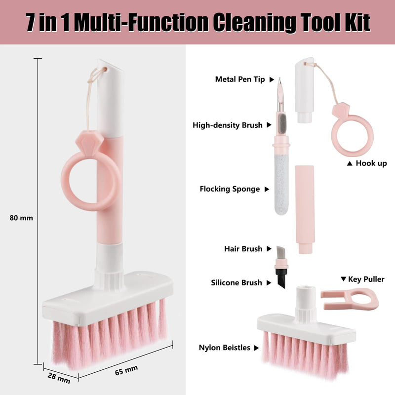 Soft Brush Keyboard Cleaner, Computer Cleaning Tool Kit, 7 in 1 Multipurpose Corner Slit Duster Keycap Puller and Soft Microfiber Brush for Bluetooth Headset Lego Airpods Laptop Camera Lens (Pink) Pink