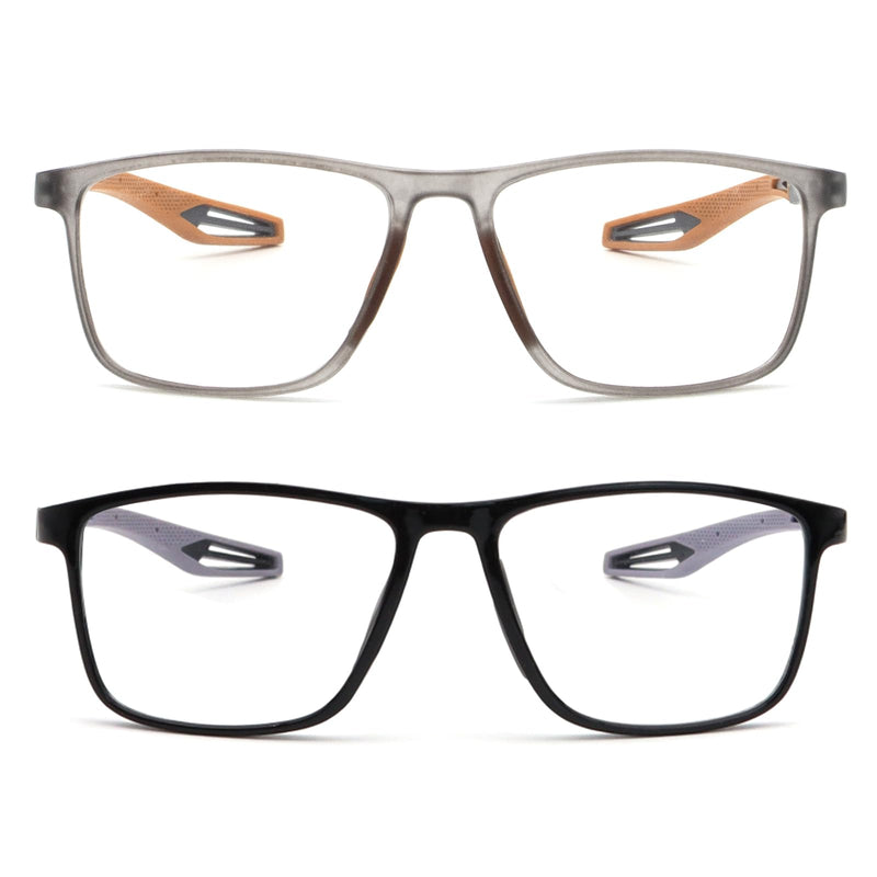 2 Pack Reading Glasses for Men，Sports Style Blue Light Blocking Readers with Anti Glare Filter Lightweight Eyeglasses Black&grey 1.5 x