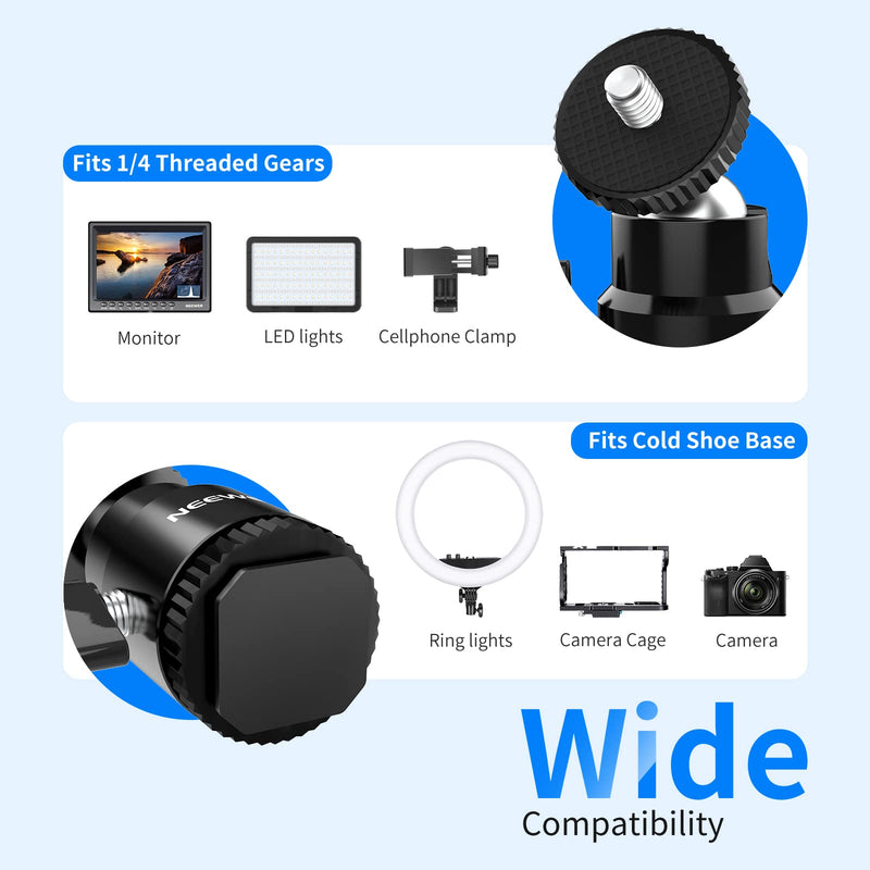 [AUSTRALIA] - NEEWER Mini Ball Head with Cold Shoe & 1/4” Screw, 2 Pack, 360° Swivel 90° Tilt Ballhead Camera Mount Hot Shoe Adapter for Camera, Camcorder, Smartphone, LED Video Light, Microphone, Ring Light, ST17 ST17（2-Pack） 