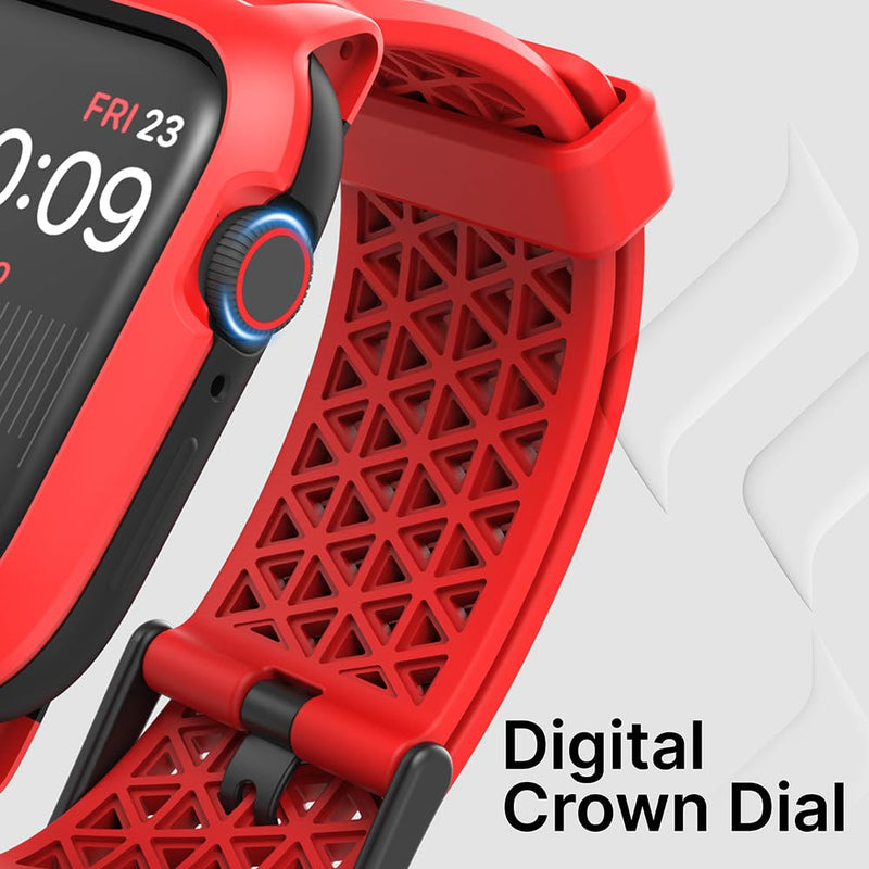 Designed for Apple Watch Series SE, 6, 5, and 4 (44mm) - Locking Edition Case With Sport Band - Drop Proof 9.9ft, Breathable, Rugged, Shock Proof Lava Red