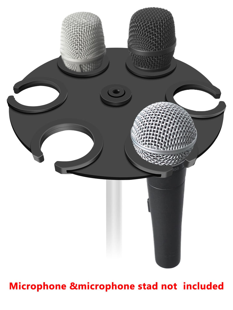 Multi-Mic Holder Up to 6 Mics (Aluminum/Rubber Padding) for Handheld Dynamic, Wired & Wireless Mics, Mic Stand Organizer, Mounts to 5/8"-27 or 3/8"-16 Threaded Stands