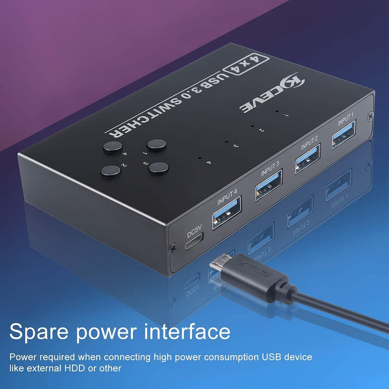 KCEVE USB 3.0 Switch, USB Switcher Selector 4 Computer Sharing 4 USB Devices Printer, Scanner, Mouse, Keyboard, Compatible with Mac/Windows/Linux, with 4 Pack USB 3.0 Cables 4x4 USB Switch