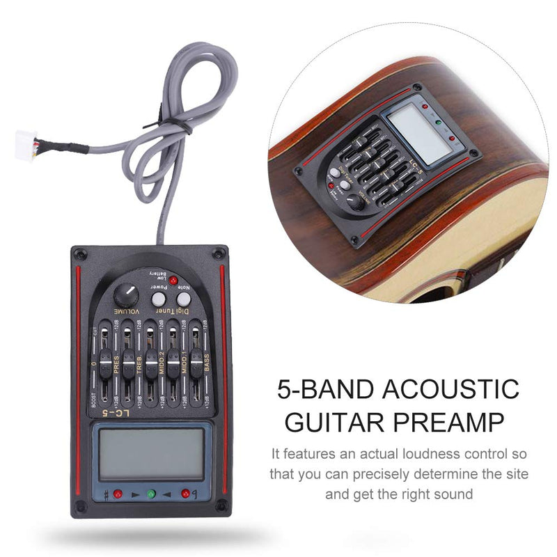 Pickup Guitar Preamp, LCD 5-Band Acoustic Guitar Preamp EQ LC-5 Equalizer Piezo Pickup Tuner Amplifier LCD Mic 1 Set Guitar Pickup Equalizer with LCD Display for Acoustic Guitar