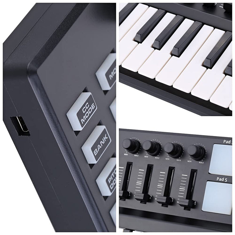 25-Key MIDI Keyboard Panda mini Portable Mini Drum Pad MIDI Controller, USB