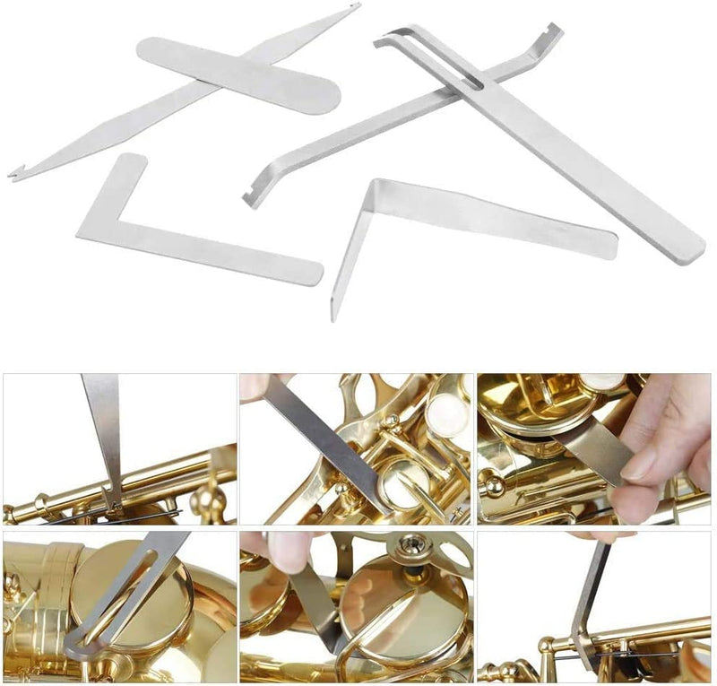 9PCS Saxophone Repair Tool Woodwind Instrument Maintanance Kit Stainless Steel Key Cover Adjusting Spring Hook Trimming Tool Reverse Tweezers Set for Sax Clarinet Oboe Flute Piccolo
