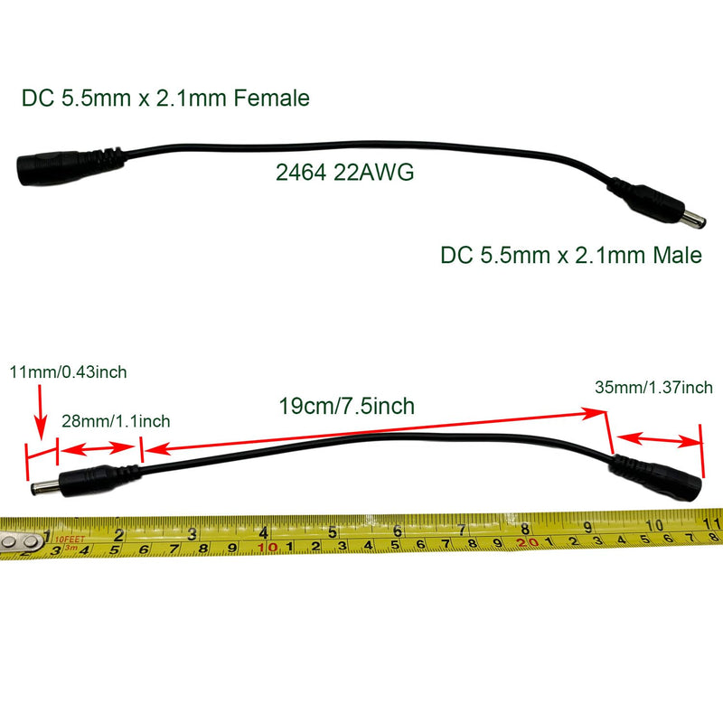 3Pcs DC Power 5.5mm x 2.1mm Reverse Polarity Power Converter Cable Cord for Keyboard Guitar Piano Effect Pedals Speaker Radio
