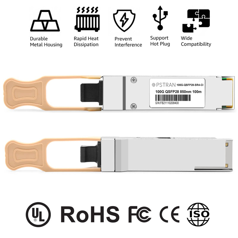 100GBASE-SR4 QSFP28 Optical Transceiver Module Compatible with Cisco QSFP-100G-SR4-S Meraki MA-QSFP-100G-SR4 100G QSFP28 SR4 850nm 100m DDM MPO-12/UPC MMF 100GBASE-SR4: 100m for Cisco