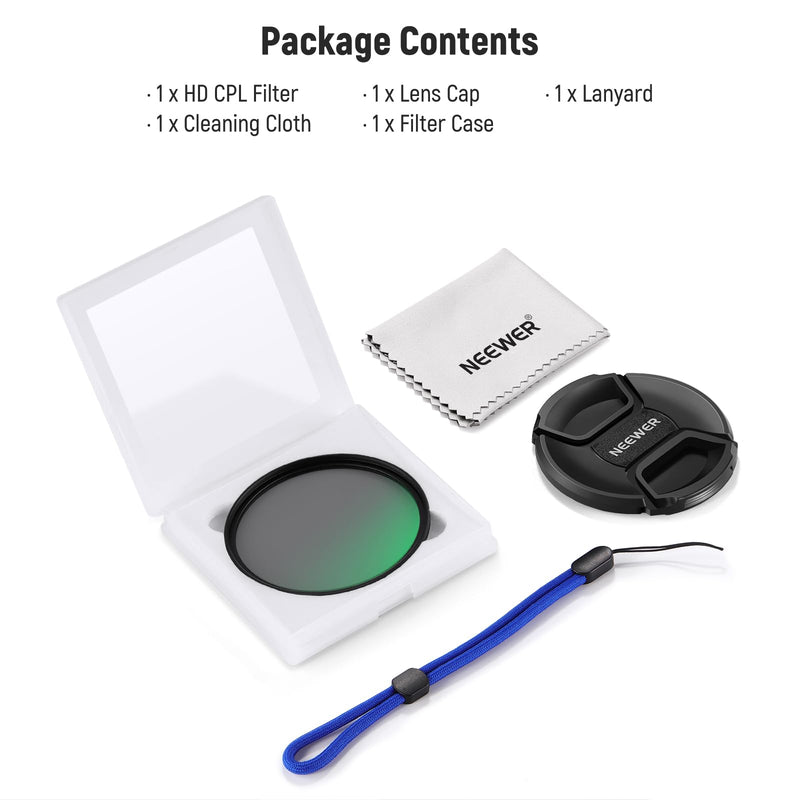 [AUSTRALIA] - NEEWER 77mm CPL Filter with Lens Cap, Ultra Slim Multi Resistant Nano Coated Circular Polarizing Filter with HD Optical Glass for Camera Lens, Reduces Reflection & Glare, Boosts Contrast CPL w/Lens Cap 