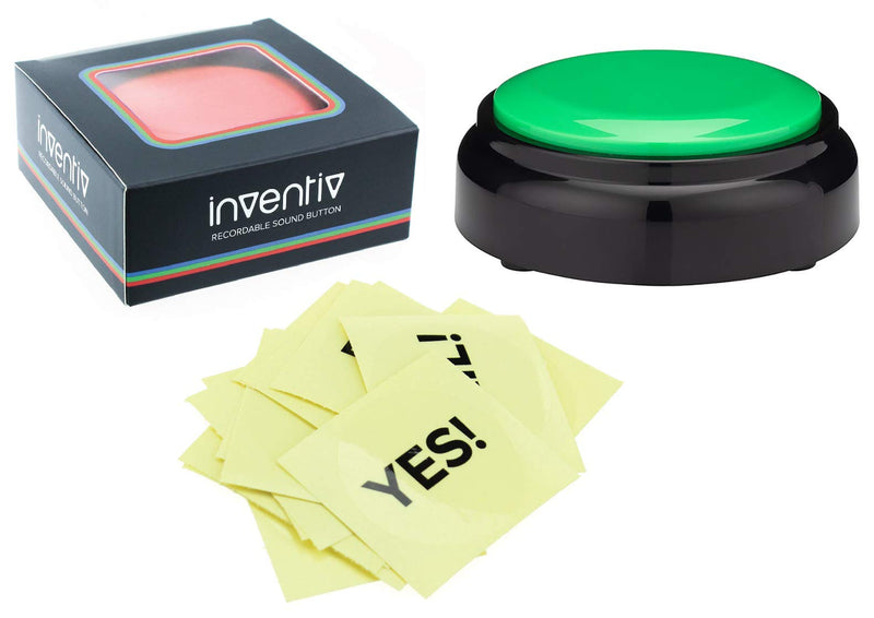 Inventiv 30 Second Custom Recordable Talking Button, Record & Playback Your Own Message, Quality Voice Sound Recorder - 15 Phrase Stickers Included (Green) Green