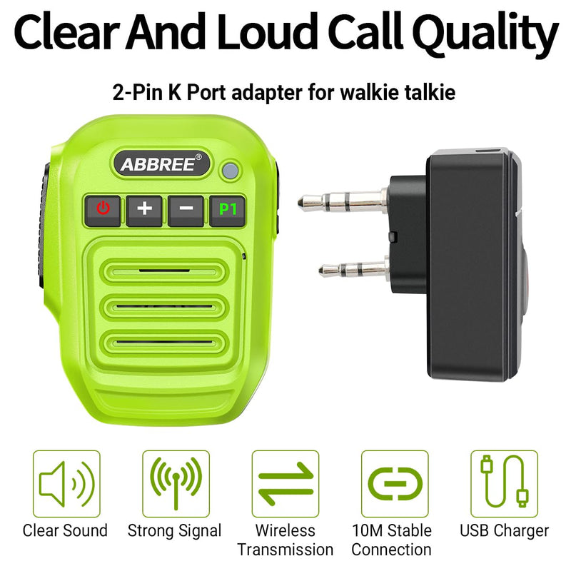 ABBREE Ham Radio Wireless Handheld Speaker Mic, 2 Pin Shoulder Microphone Compatible with Baofeng 5RM UV-5R,BF-F8HP PRO,GM21,K5PLUS,GM-15Pro,UV-5G Plus AR-152 Quansheng UV-K5 8 Walkie Talkie (Green) Green