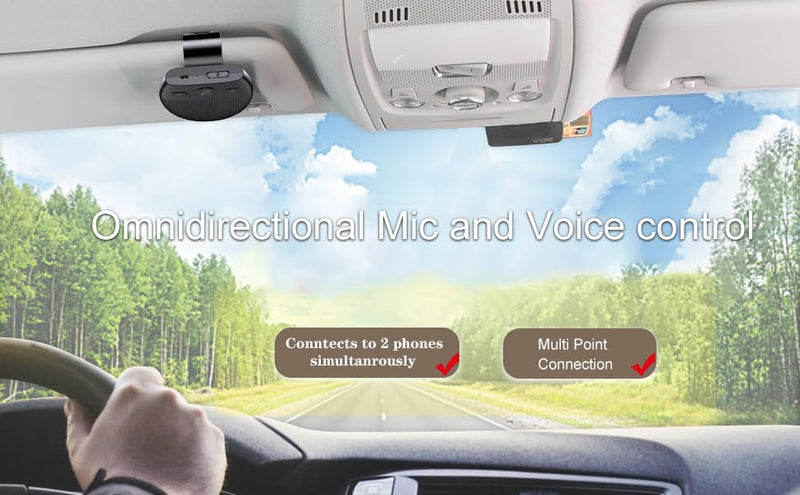 Bluetooth Car Speaker, Handsfree Bluetooth Car Speakerphone Multipoint Speaker Phone, Support Siri Voice Assistant, with Auto Power On Off Omni Mic Digital Amplifier