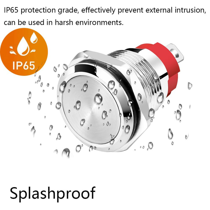 Gebildet Pack of 2 Waterproof Momentary Push Button 0~250V (5V/12V/24V/110V/220V)/15A 16mm Stainless Steel Push Button Switch Waterproof with Connection Cable 15 A-16 mm momentum