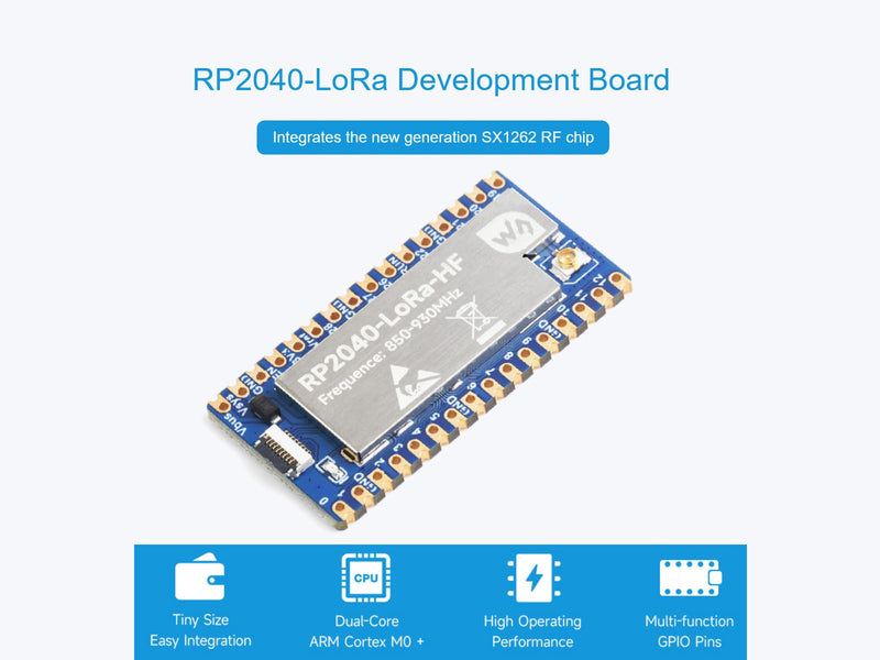Waveshare LoRa Development Board Kit Based on Raspberry Pi RP2040 Microcontroller Chip, Integrate SX1262 RF Chip, 850~930MHz Frequency, Programmable Emit Power up to 22dBm, Long-Range Communication
