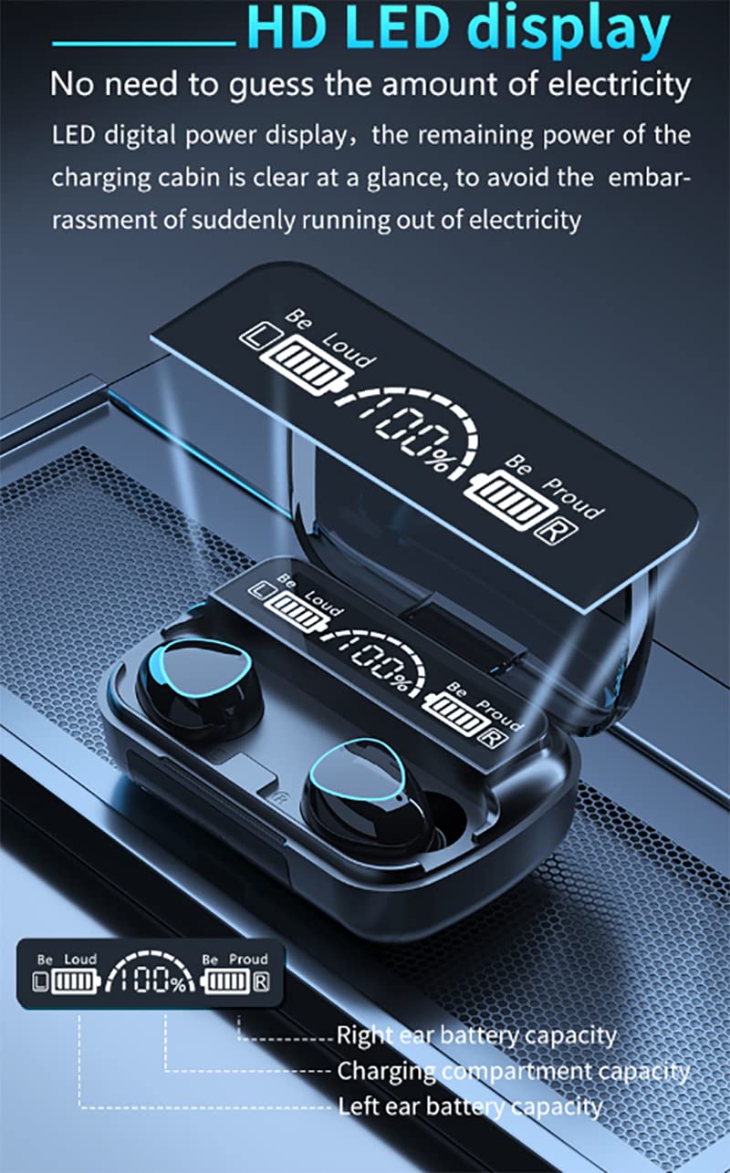 Wireless Earbuds, Bluetooth 5.1 Earphones Auto Pairing Bluetooth Headphones True Wireless Stereo HiFi Headphones for Running Sports in-Ear with Smart LED Display Charging Case/Box