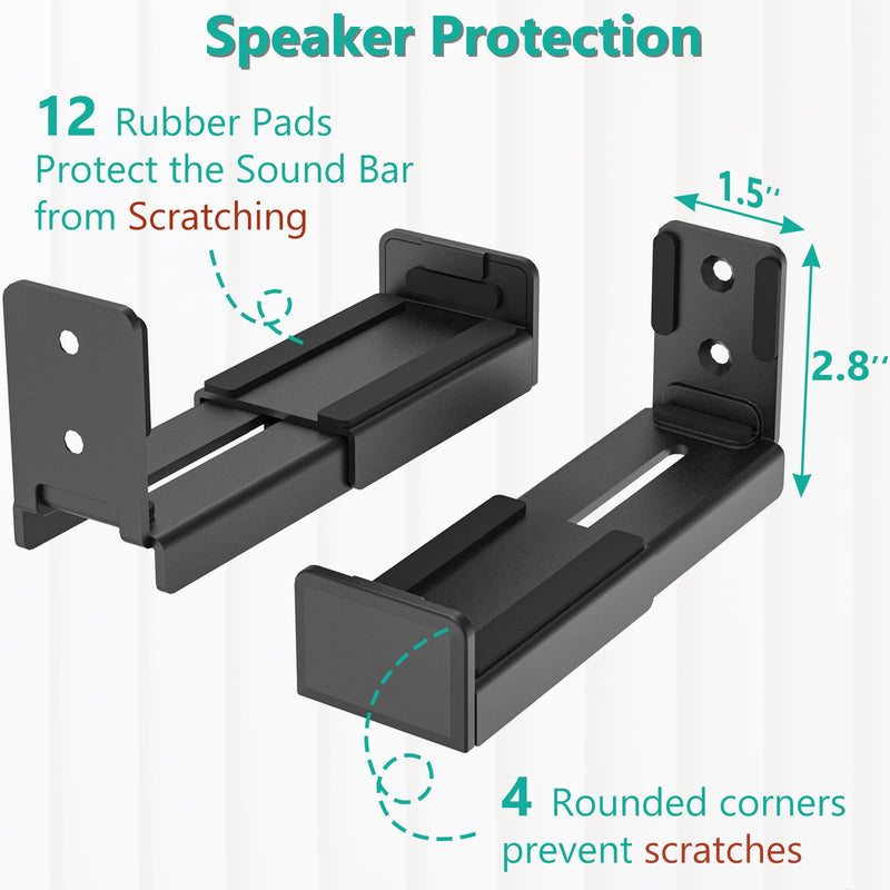 WALI Universal Soundbar Wall Mount, Center Channel Speaker Wall Mount Dual Bracket Hold up to 33 lbs, Arms Extend Adjustment from 3.5 to 6.1 inch (SLK202), Black