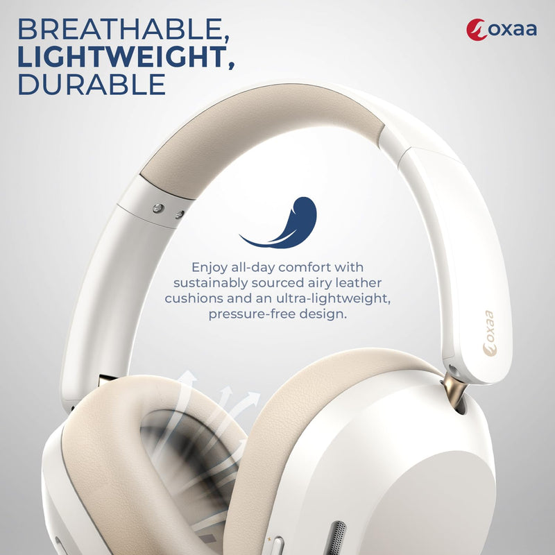 Headphones Wireless Headset with Deep Bass, 43dB Active Noise Cancelling Headphones for Adults, Wireless Headphones with 70H Battery, Fast Charging, Low-Latency Audio, Over-Ear Design (Beige)