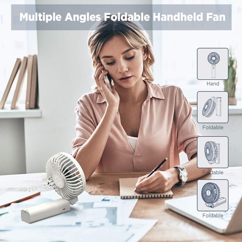 Handheld Fan, EasyAcc 2022 Upgraded Portable Fan [ 4 Speed Quiet Powerful Hand Fan] 3-17 Hours Battery Operated Fan, One Touch Power Off Foldable USB Desk Fan Personal Fan for Home Travel Outdoor 3-17 Working Hours White