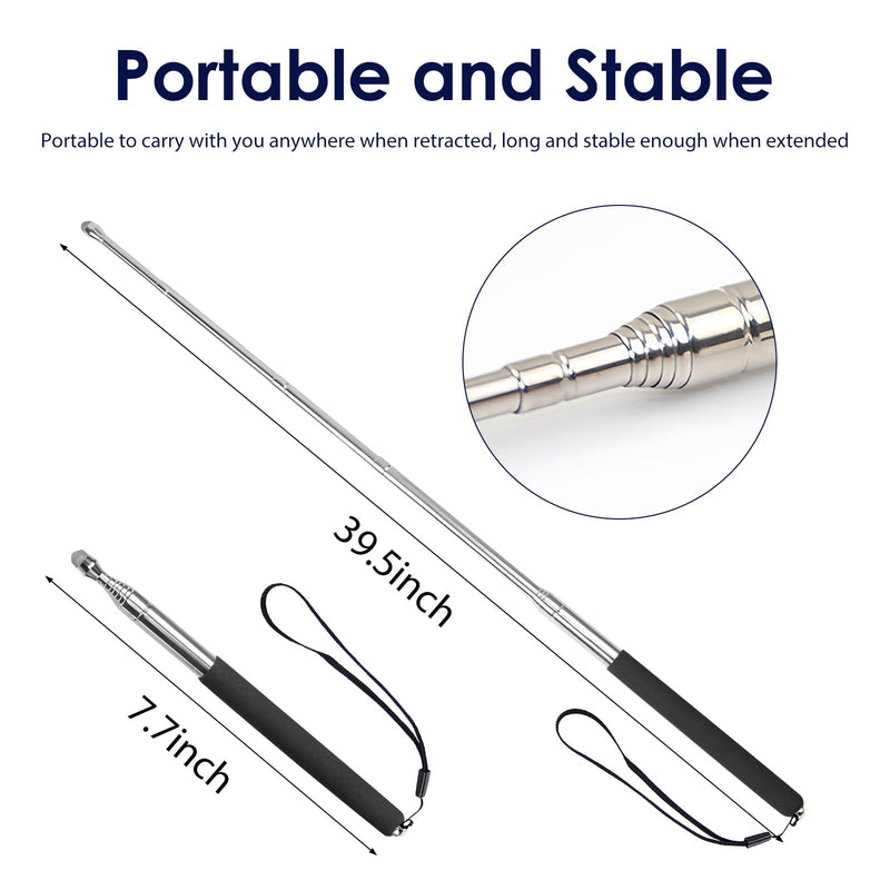 Retractable Teacher Pointer 𝟑𝟗.𝟓'', Pointer Stick with 𝗦𝘁𝘆𝗹𝘂𝘀 Smooth Sensitive Tablet Pen Stylus Pen, Teacher Coach Presenter Pointer with Lanyard Black