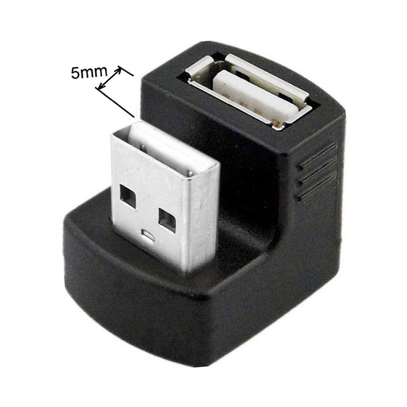 Cablecc Down Angled USB 2.0 Adapter A Male to Female Extension 90 180 360 Degree Black Black Down Angled