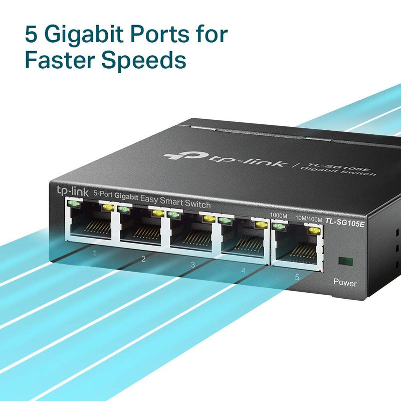 TP-Link 5-Port Gigabit Ethernet Easy Smart Switch| Plug and Play | Desktop | Sturdy Metal w/Shielded Ports | Limited Lifetime Replacement (TL-SG105E), Black… | Plug and Play, Desktop, Sturdy Metal w/Shielded Ports, Limited Lifetime Replacement, Black