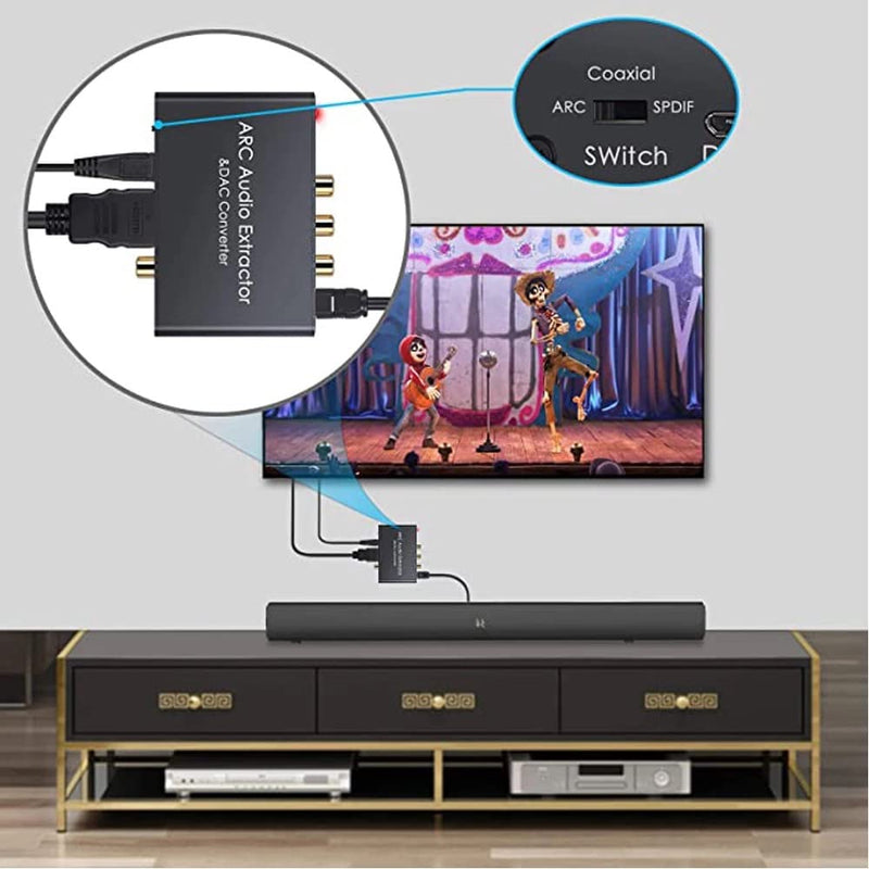[AUSTRALIA] - Converter HDTV-Compatible Audio Adapter DAC ARC L/R Coaxial SPDIF Jack Extractor Return Channel 3.5mm Headphone for TV(Cable not Included) 