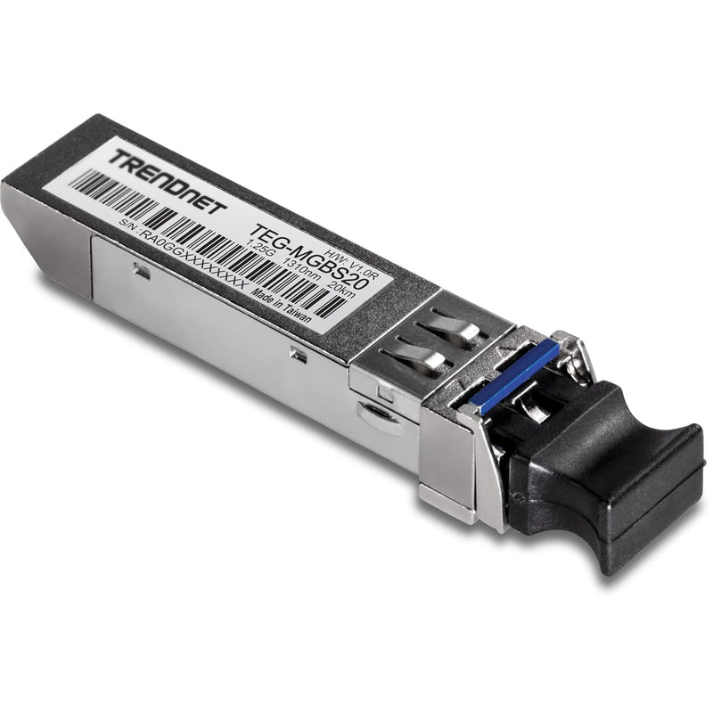TRENDnet SFP Single Mode LC Module (20km/ 12.4 mi), TEG-MGBS20, Data Rates up to 1.25Gbps, 1310nm Single Mode, IEEE 802.3z Gigabit Ethernet, ANSI Fiber Channel Compliant, Lifetime Protection 1-Pack 20 km/12.4 mi